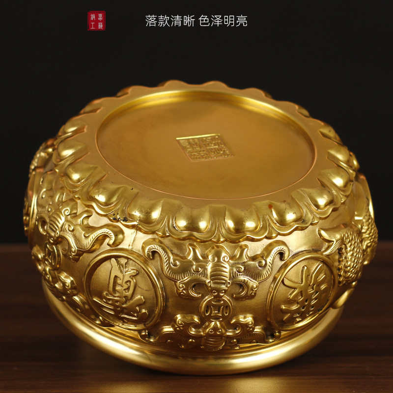 厂家黄铜八福聚宝盆摆件家用客厅玄关店铺装饰工艺品开业礼品