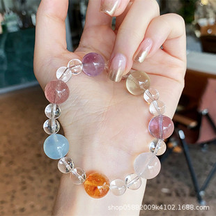 彩色糖果天然多宝水晶手串女海蓝宝粉黄水晶手链爆款多巴胺手饰品