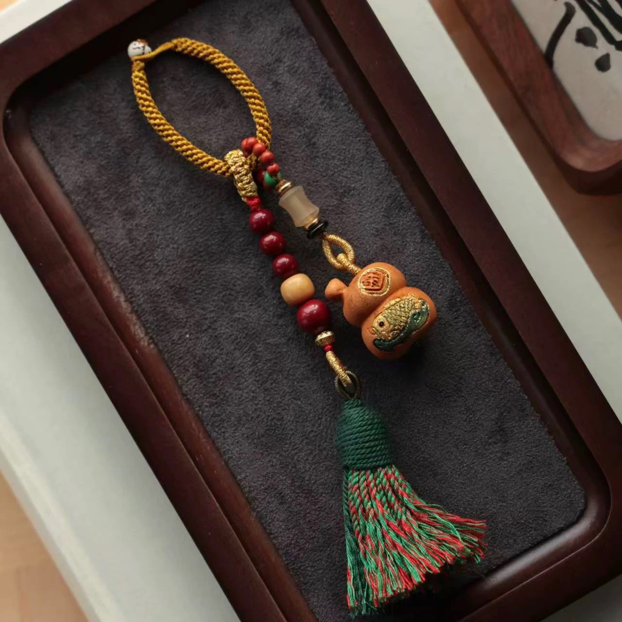 桃木锦鲤葫芦钥匙扣朱砂佛珠包包挂饰2025新款年年有余过年礼品
