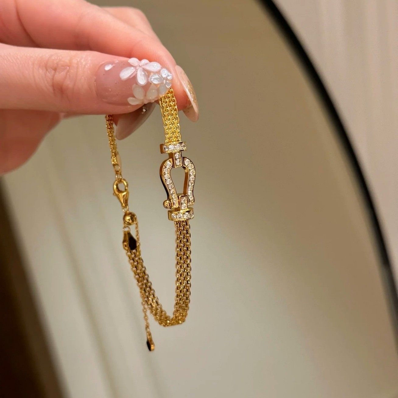 S925纯银高碳钻轻奢风马蹄扣表链手链气质时尚高级风格小众设计款