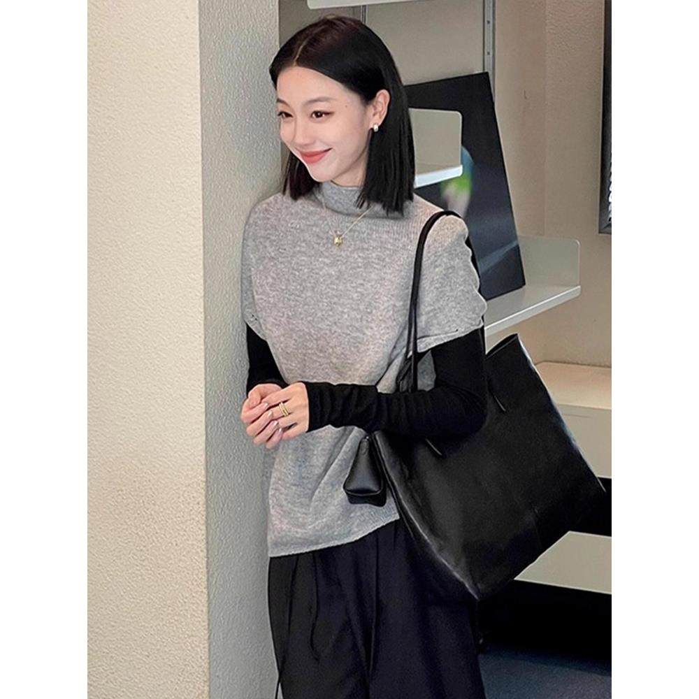 JOYIASS灰色半高领毛衣针织马甲女士气质巨好看chic叠穿早秋背心