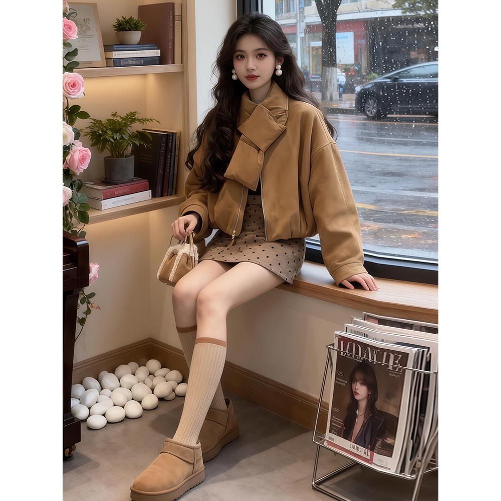 JOYIASS深秋初冬穿搭外套女服2025新款巨好看的独特漂亮设计感围