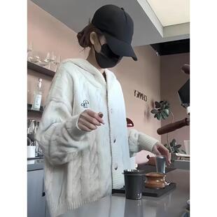 JOYIASS白色中长款开衫毛衣外套女深秋初冬加厚高级感慵懒风独特