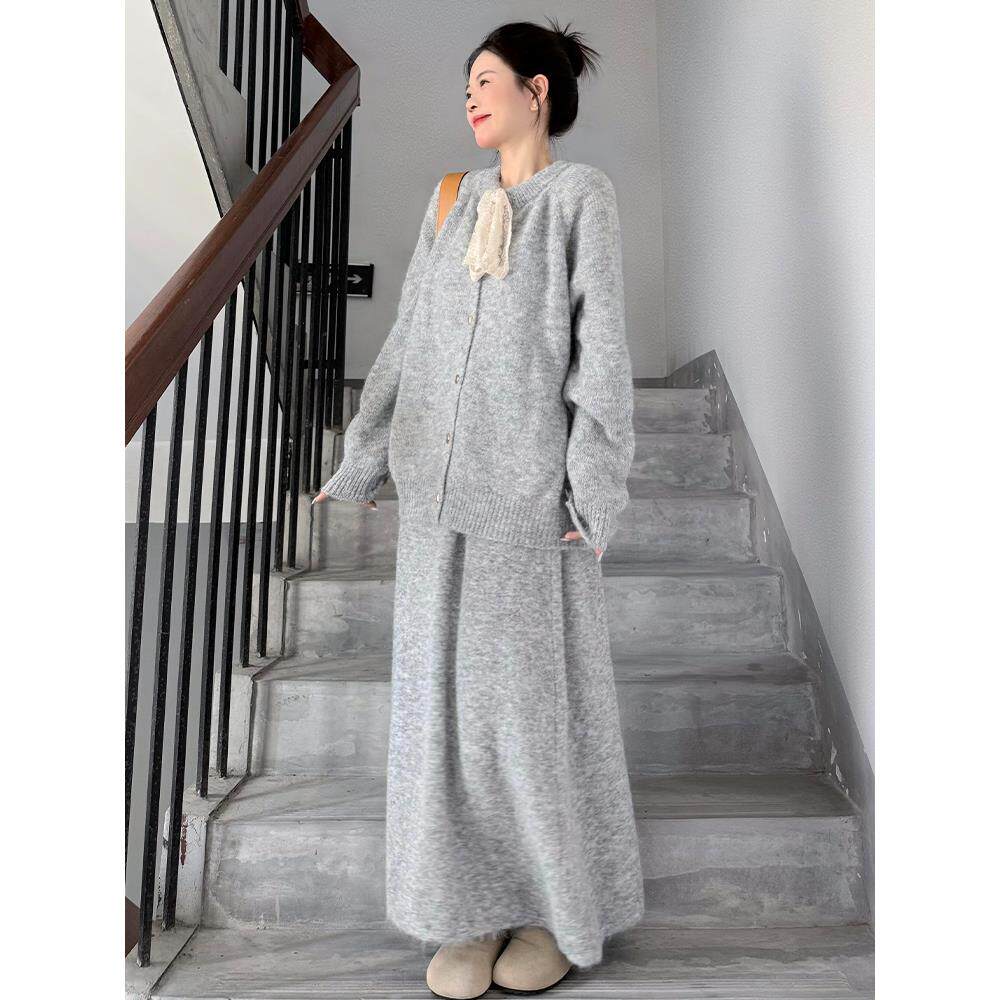 JOYIASS秋冬搭配一整套富家千金miu系穿搭小香风针织毛衣连衣裙子