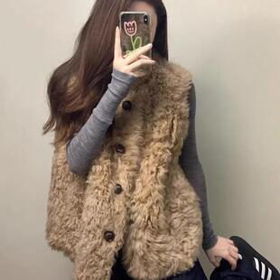 JOYIASS复古棕色羊羔毛马甲女韩系冬装外穿小个子超好看别致洋气
