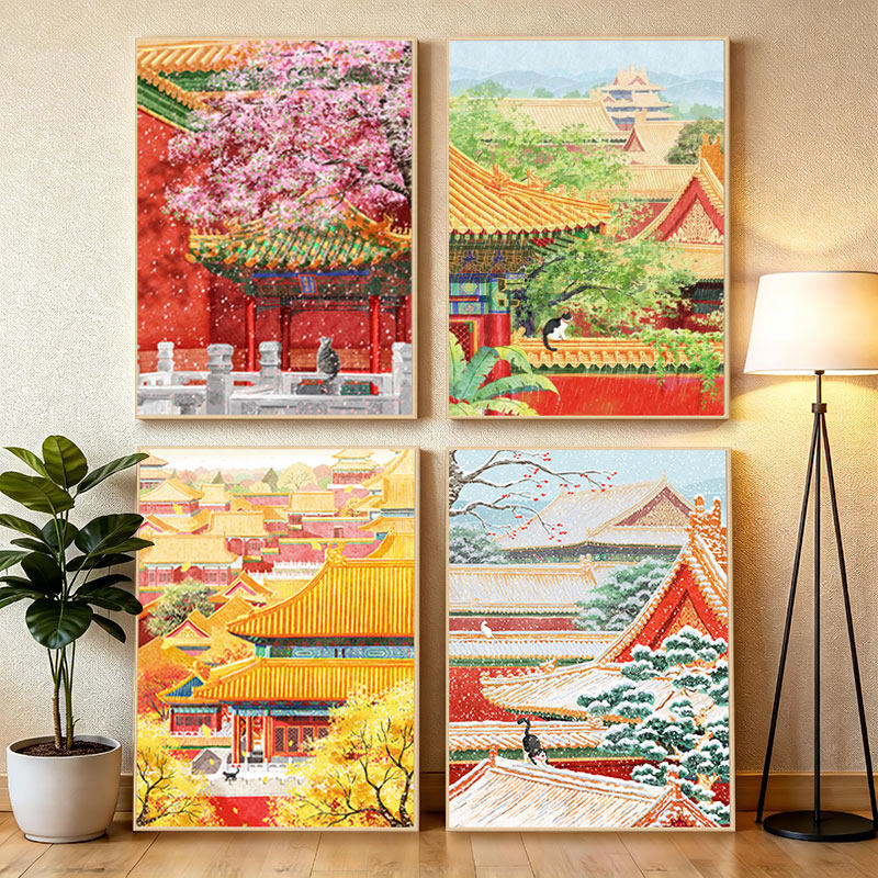 珂云【故宫四季】方钻钻石画新款满钻客厅竖版手工点贴粘钻钻石绣