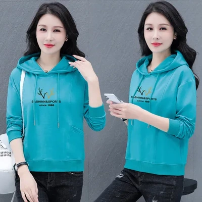 秋季减龄连帽卫衣棉弹力长袖新款95%显瘦一件遮肉洋气女2022