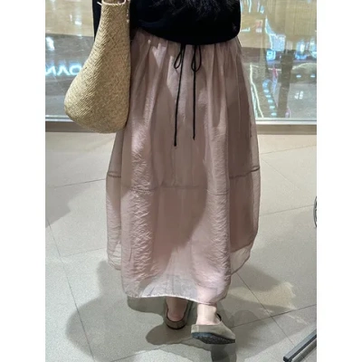 纱半身裙花苞裙流光漂亮粉色月光长款初春裙子欧根纱胖大码独特