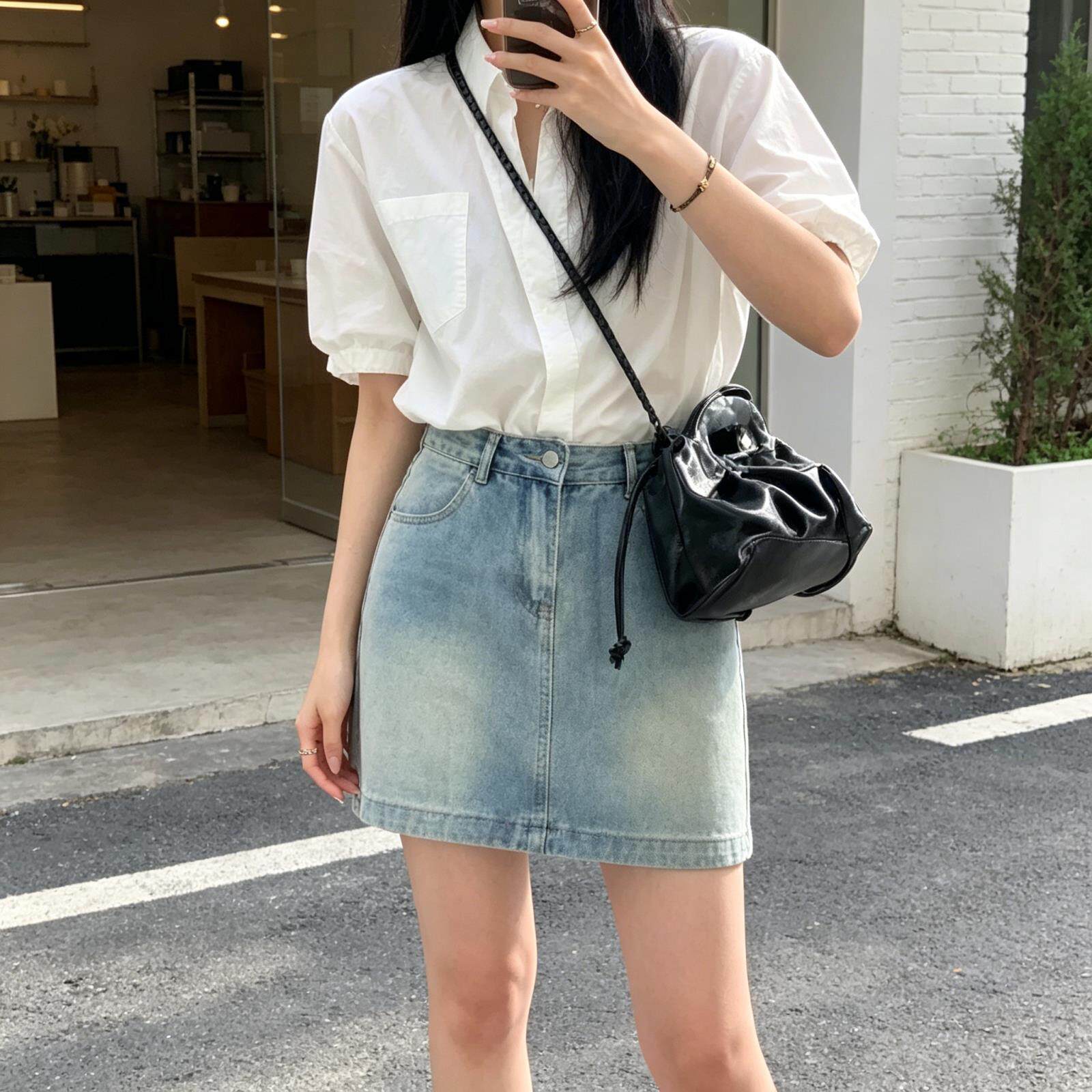 复古高腰牛仔短裙女夏季新款大码胖mm遮肚显瘦梨型身材a字半身裙