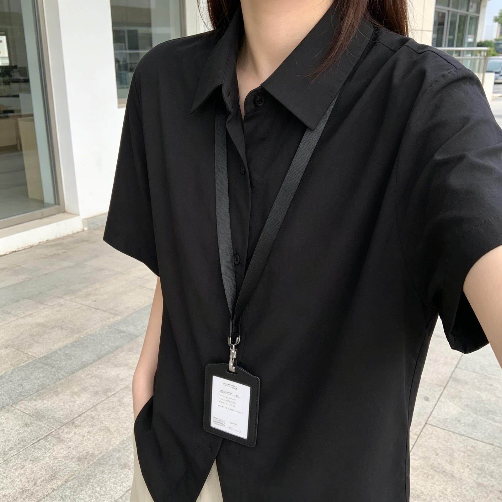 卡其色冰丝短袖衬衫女男