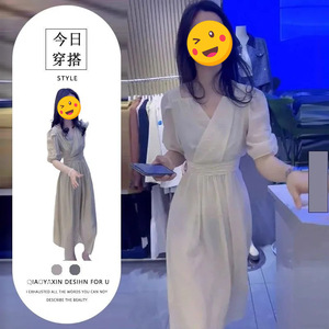 夏季法式轻熟御姐风设计感减龄显瘦白色连衣裙女感气质长裙子