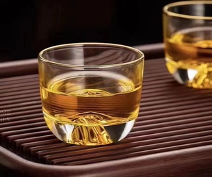 水晶玻璃功夫茶具单个藏金品茗杯高档高透个人专用 金山主人杯日式