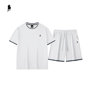 PAOLO GARAGE2025夏季新款液氨棉圆领短裤套装宽松短袖两件套男