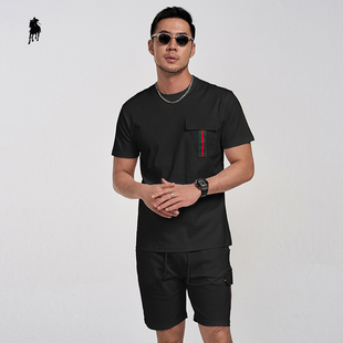 PAOLO GARAGE运动休闲套装男2025夏季新款短袖短裤男士跑步两件套
