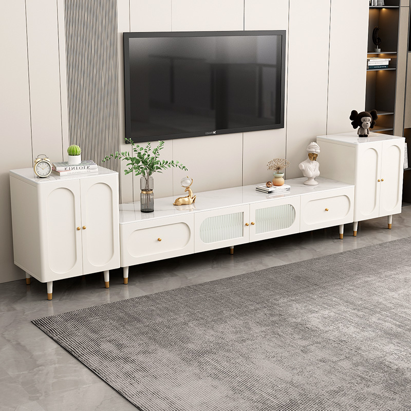 轻奢奶油风储藏3C钢化玻璃电视柜