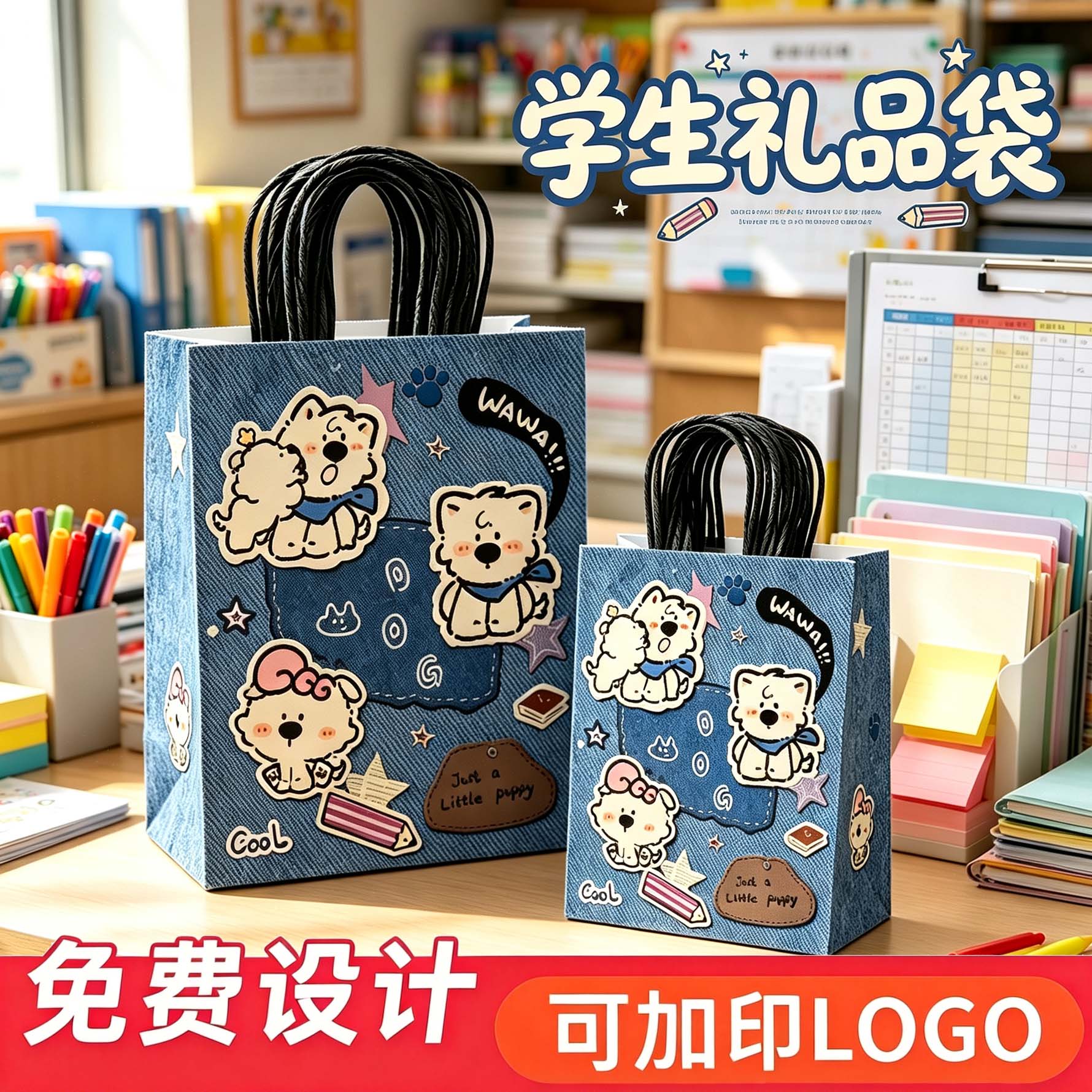 牛仔狗学生文具小礼品袋宠物店定制牛皮纸袋儿童伴手礼物袋子定制