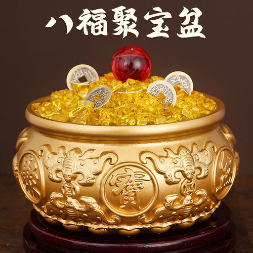 黄铜八福聚宝盆摆件招聚财米缸