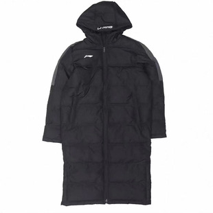 李宁秋冬季男款长款保暖棉服防风连帽过膝简约百搭加厚训练服男