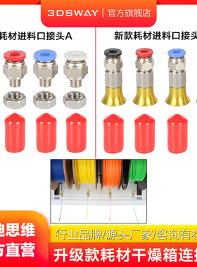 3DSWAY三迪思维3D打印耗材干燥箱配件耗材进料口PC4-M6气动管接头直通2.5*4mm铁氟龙PTFE送料管拓T竹气动接头