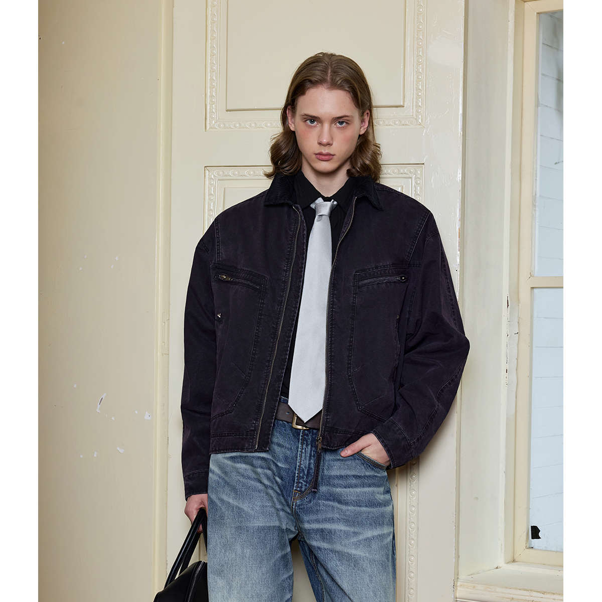 Ntalk 巴伯尔工艺重磅经纬竹节面料复古肌理感水洗巴恩风夹克外套