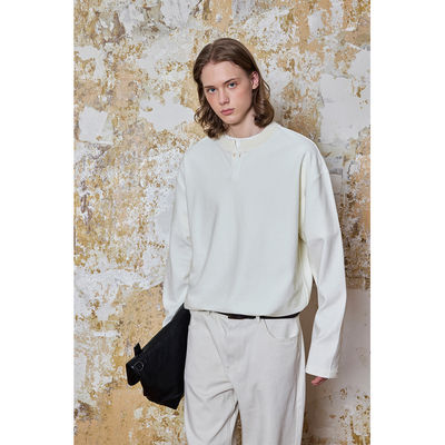 Ntalk 360克棉混纺缎纹肌理面料底面顺滑舒适高级休闲松弛打底T恤