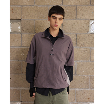 NTALK 立领拉链半开胸设计网眼内衬泡泡纱肌理感POLO短袖