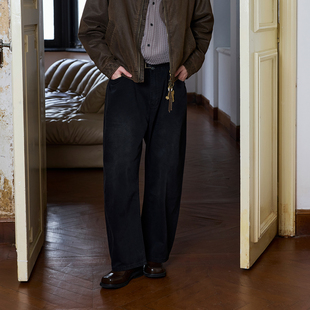 Ntalk 400克怀旧黑复古水洗斜纹面料外侧弯刀修饰腿型牛仔裤