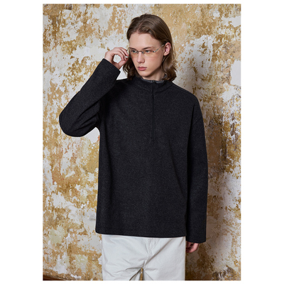 NTALK 老钱风短毛呢复古半拉链立领轻奢高级感重磅套头卫衣