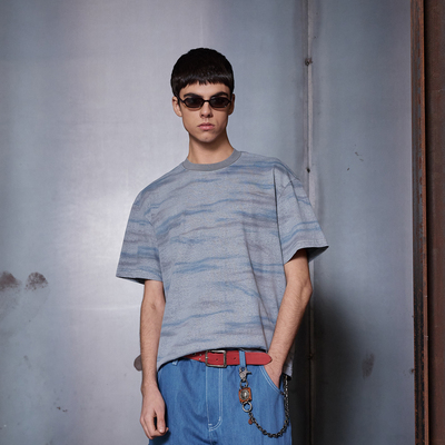 NTALK 云烟扎染做旧复古肌理感针织短袖T恤