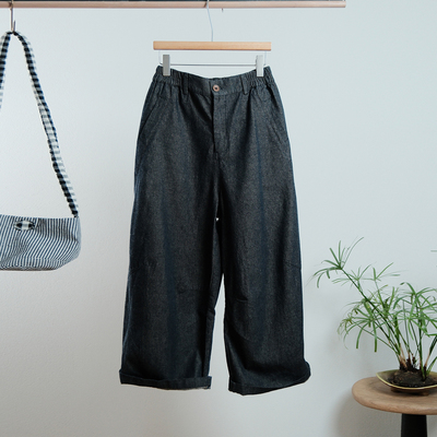 日系复古松紧腰休闲长裤