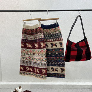 一七然新款 文艺范森女系撞色条纹自然腰宽松下摆针织半身裙女 秋季