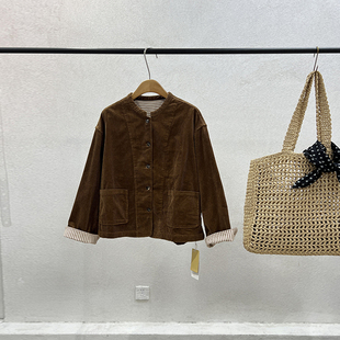 双口袋单排扣显瘦慵懒条绒外套女 个性 一七然港风复古国风秋季 新款