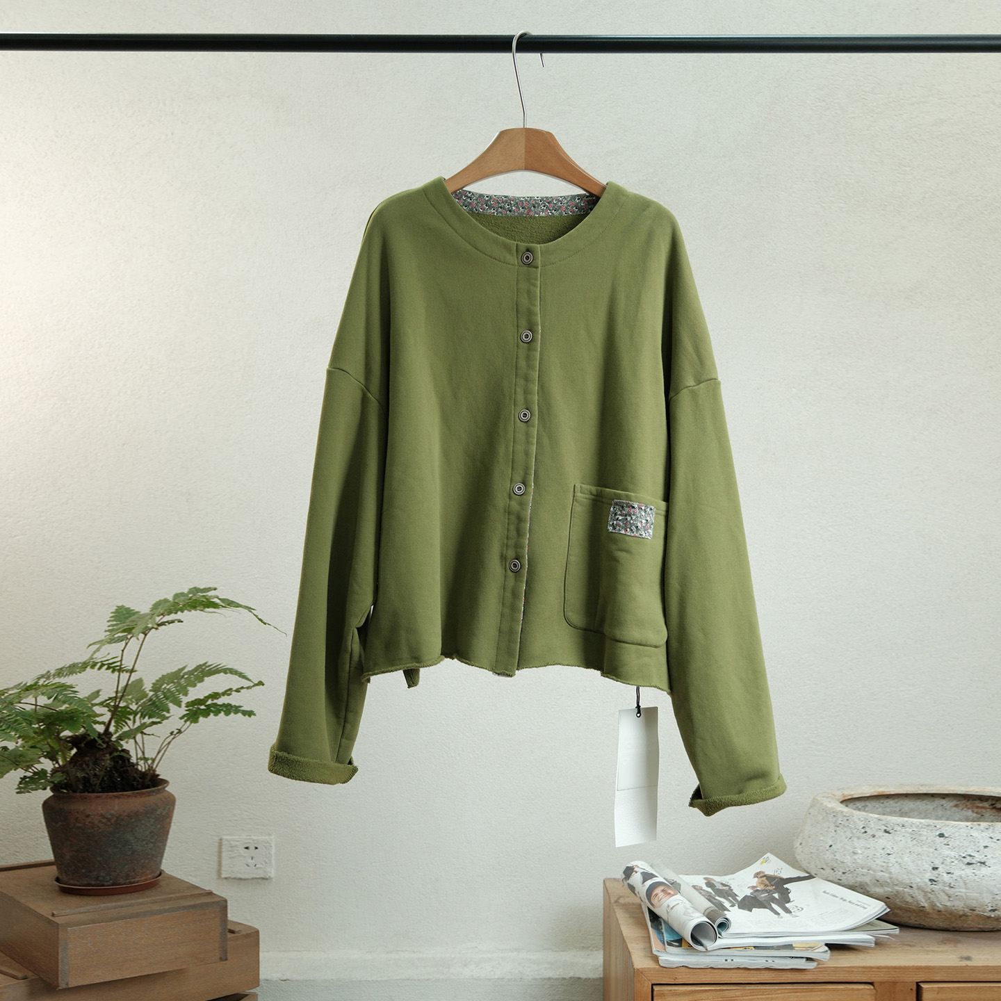 拼接贴布券边底抓绒休闲加厚上衣