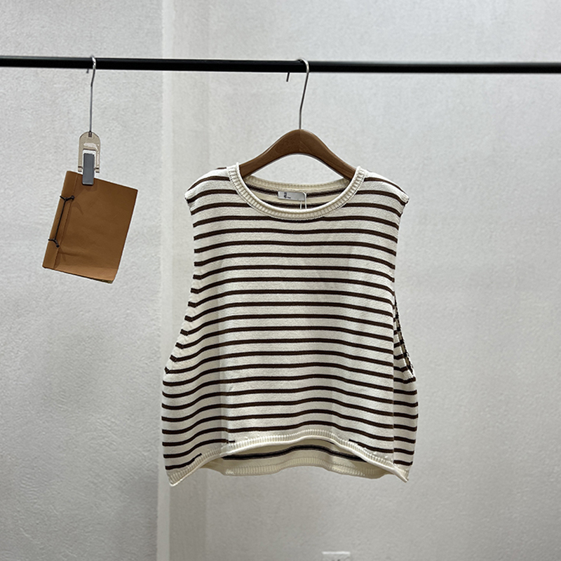 套头文艺范常规圆领条纹马甲背心