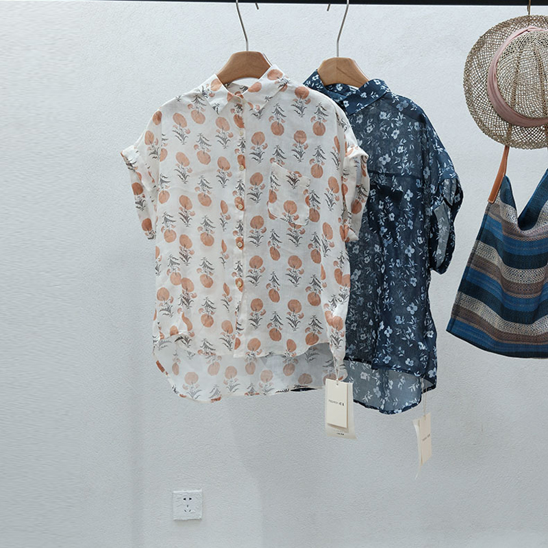 宽松民族风单排扣无袖麻料衬衫