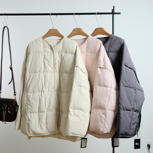 宽松保暖外套 韩系甜美风简约大方格羽绒服女中长款 一七然冬季 新品