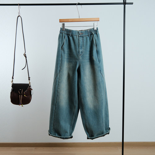 怀旧复古慵懒风加绒牛仔裤