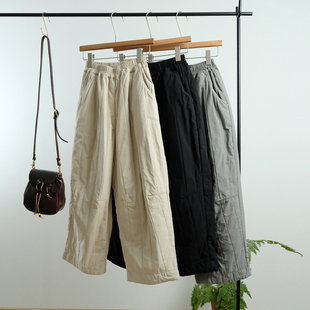 绗线拼接夹棉休闲裤 新款 女一七然冬季 日系简约松紧腰纯色保暖棉裤