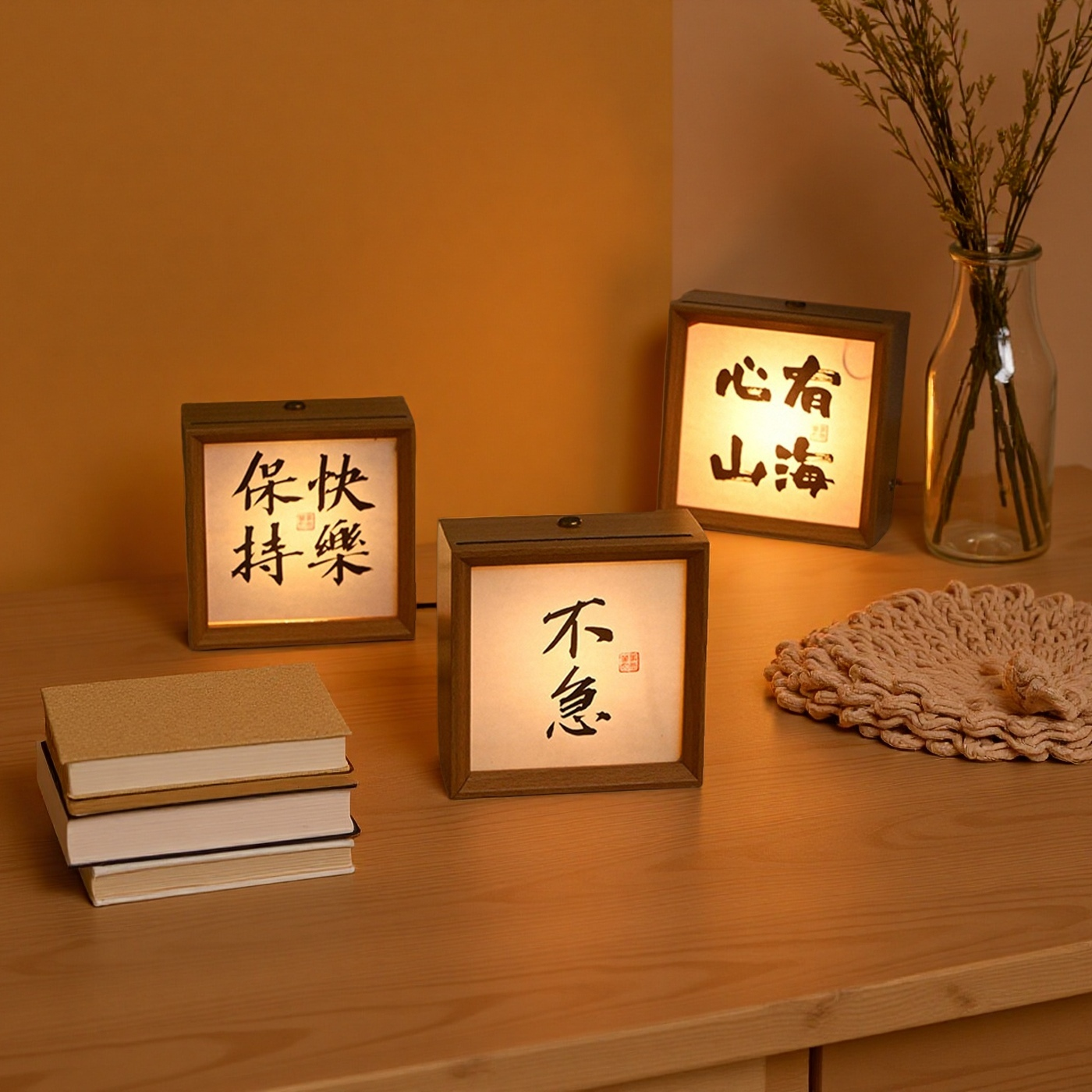 书法氛围灯装饰禅意中式古风家居茶室礼物高级小众桌面小夜灯摆件