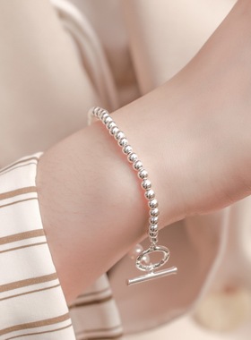 新中式新品复古轻奢双拼OT扣手链女S925纯银白贝壳珠手饰时尚个性