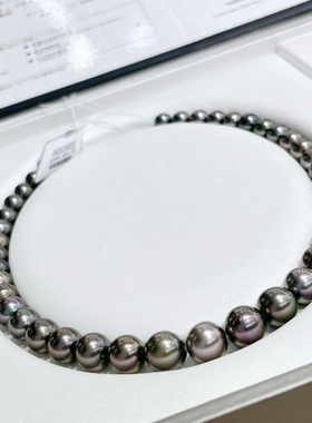 紫心绿衣大溪地真科研孔雀绿项链!油亮墨绿项链8-12M