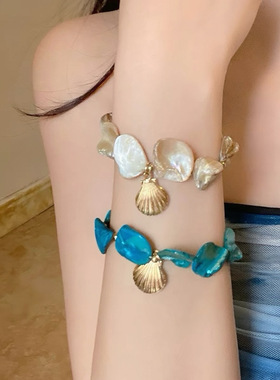 蓝色贝壳手链女夏海边耳环耳饰项链海岛度假出片东南亚穿搭配饰品