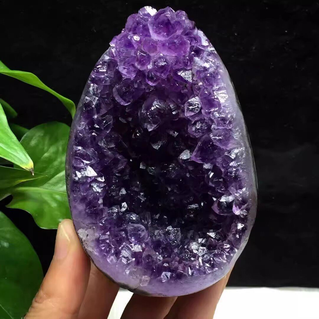 天然乌拉圭紫水晶恐龙蛋紫晶洞聚宝盆钱袋子客厅办公室摆件装饰石