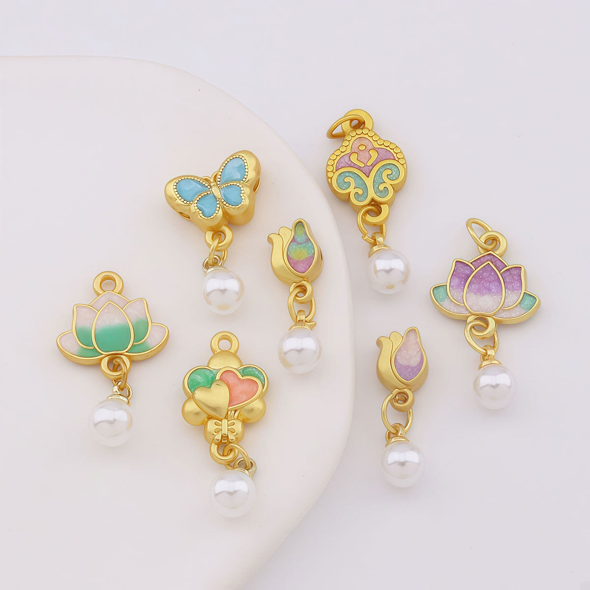 滴油莲花荷花蝴蝶吊珠DIY饰品配件手工编织手链项链串珠吊坠批发