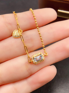 跨境天然海蓝宝手链女配饰小众高级感925银饰4*6时尚工厂直销