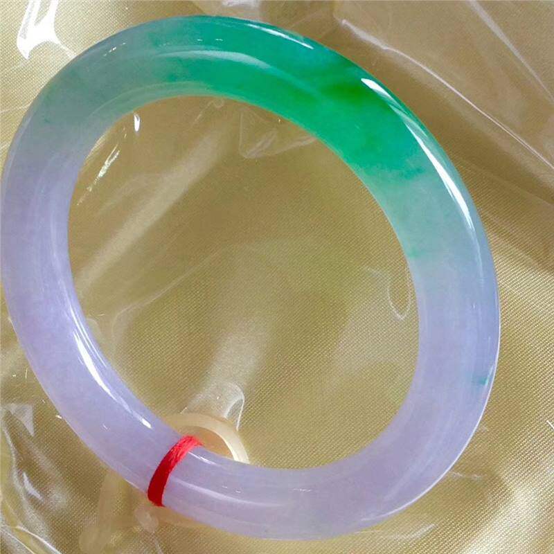 紫罗兰翡翠手镯平安缅甸圆条飘花春彩玉镯子女款冰糯种飘紫玉手镯