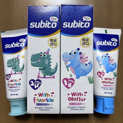 subito舒比拓儿童牙膏3-12岁含氟防蛀进口卡通恐龙造型50g