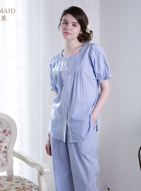 罗丝美100%棉女士家居服短袖中裤休闲睡衣圆领舒适睡衣套装13046