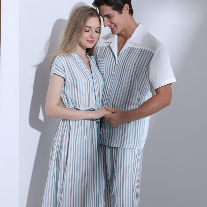 Rosemaid/罗丝美纯棉短袖睡衣裤条纹设计清新风格男春夏新品60064