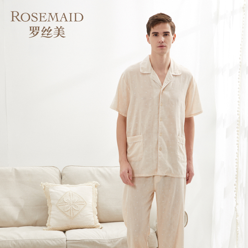 罗丝美男士纯棉短袖长裤居家服